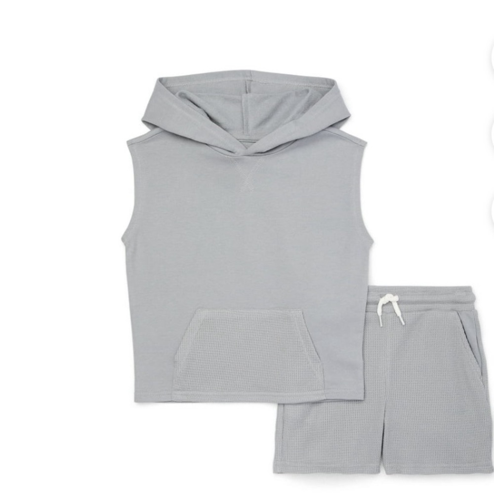 Gray Sleeveless Hoodie and Shorts Set